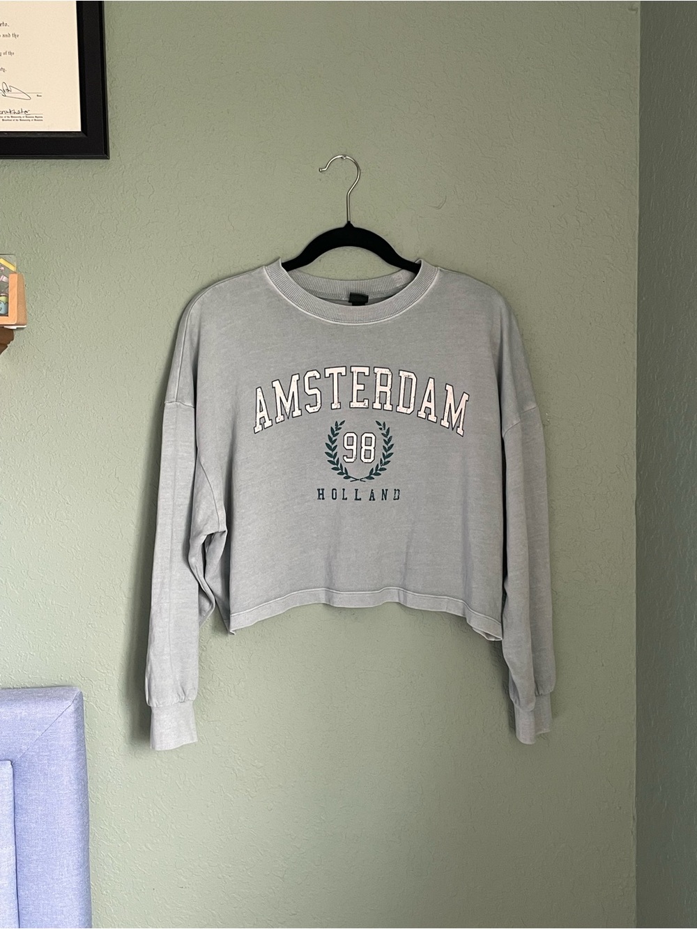 New Wild Fable Amsterdam Holland Long Sleeve Cotton Tee Size XXS Sage Green